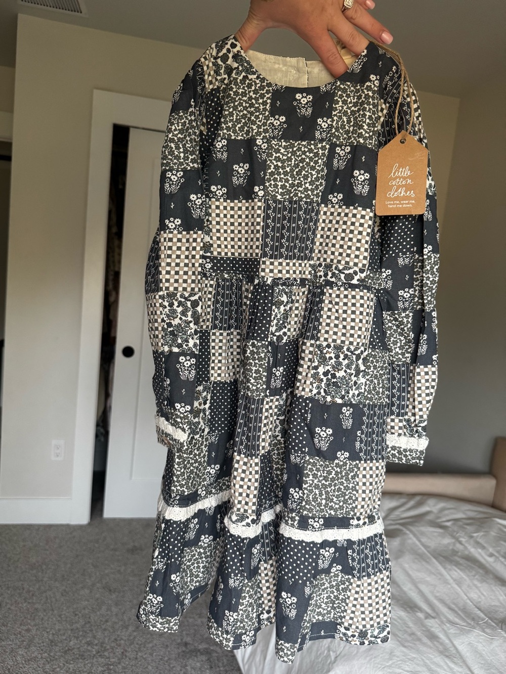 Little Cotton Clothes Patchwork Black & Cream Tiered Dress